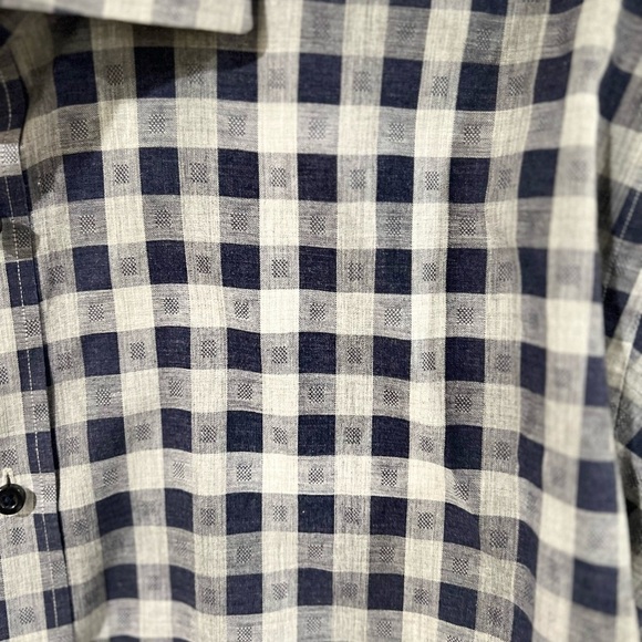 Thomas Dean Men’s XXL TTG Navy Gingham Plaid Dress Shirt Party Shirt Designer - Picture 4 of 8